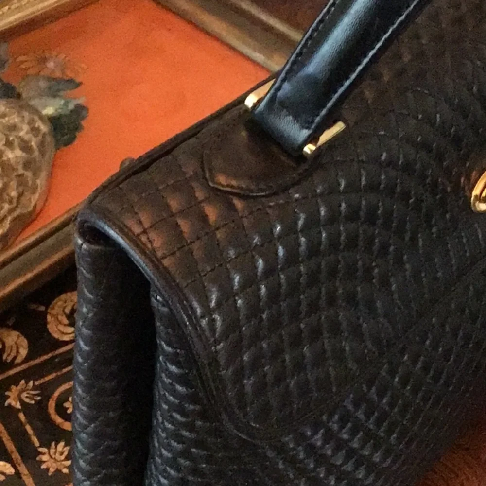 Vintage 1980s Bally Quilted Black Leather Handbag